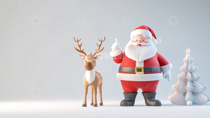 高清大图下载【趣麦麦图】圣诞老人和驯鹿