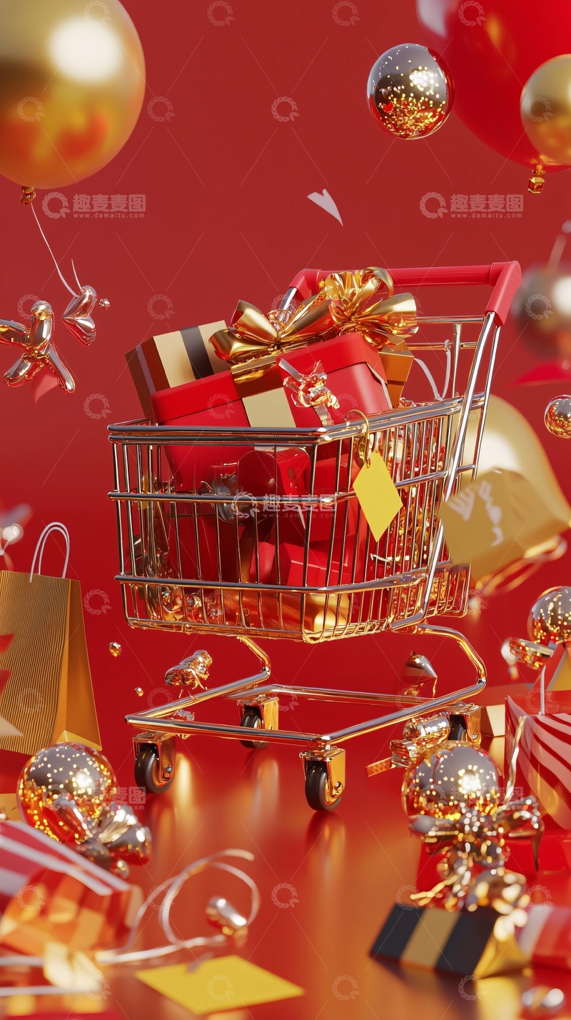 高清大图下载【趣麦麦图】红色背景购物狂欢节