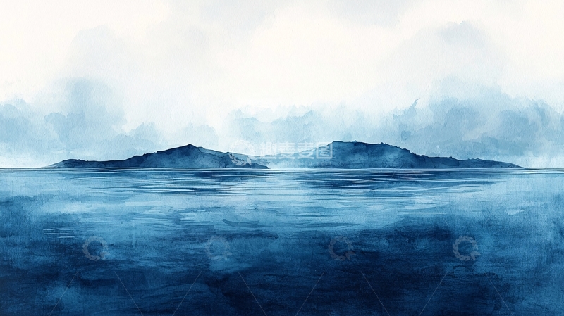 高清大图下载【趣麦麦图】水墨风岛屿云雾缭绕