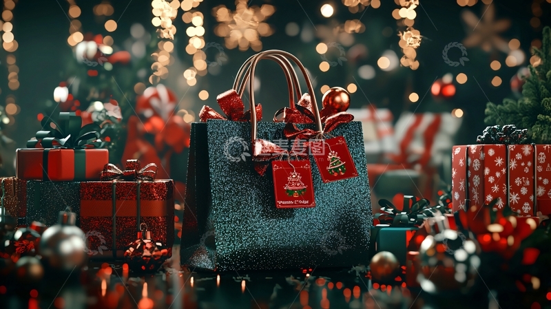 高清大图下载【趣麦麦图】圣诞节礼物购物袋