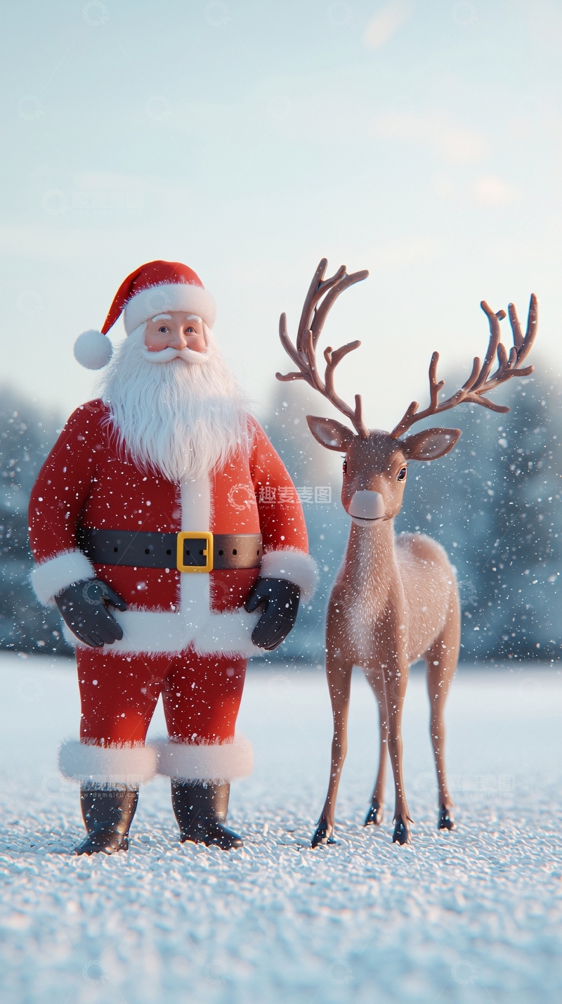 高清大图下载【趣麦麦图】圣诞老人与驯鹿1