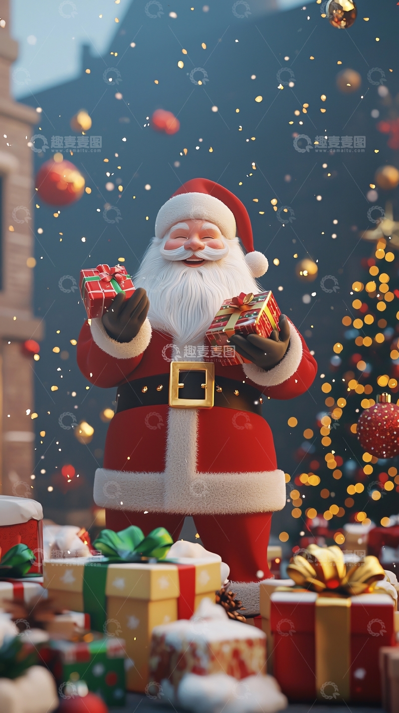 高清大图下载【趣麦麦图】圣诞老人送礼物