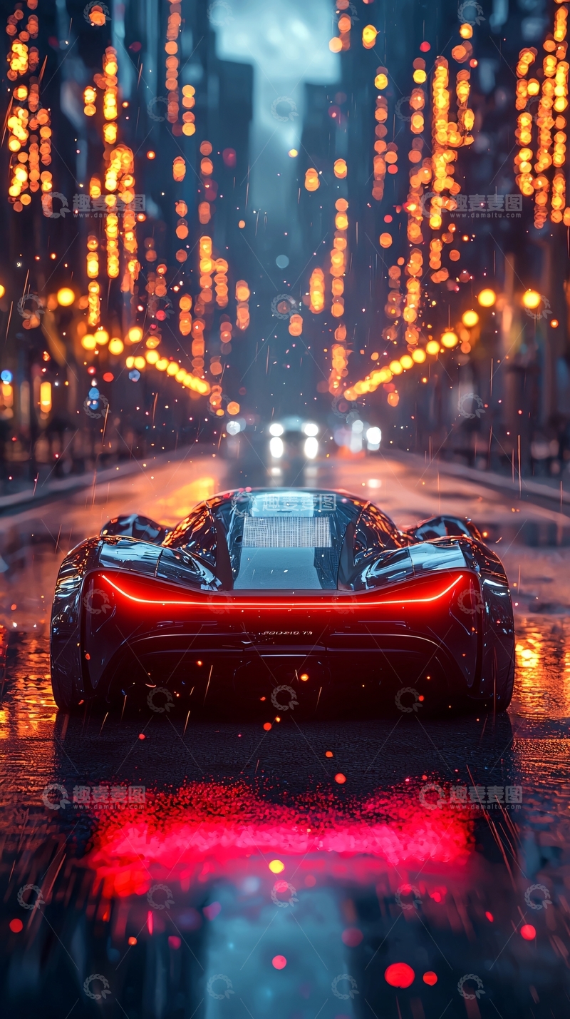 高清大图下载【趣麦麦图】未来感汽车行驶在夜晚城市