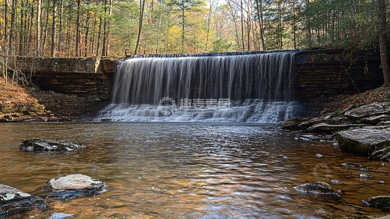 高清大图下载【趣麦麦图】小瀑布在秋日森林中