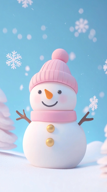 可爱粉色系卡通雪人