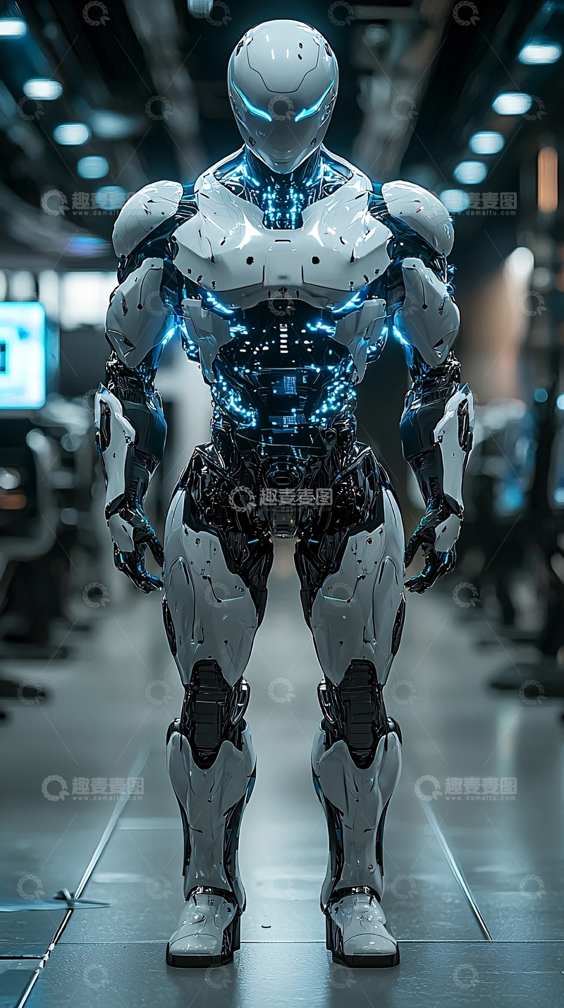 高清大图下载【趣麦麦图】未来感的白色人形机器人