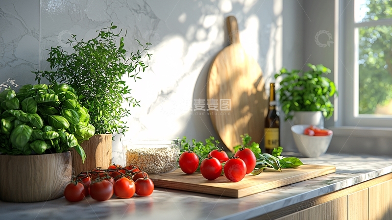 高清大图下载【趣麦麦图】厨房台面上的新鲜食材
