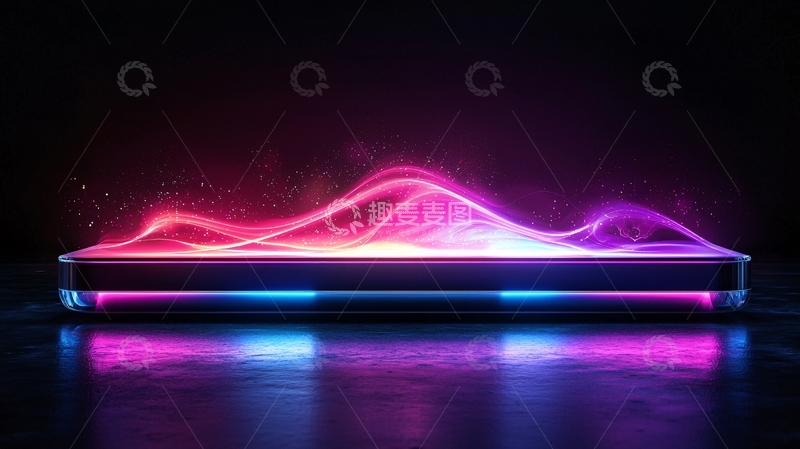 高清大图下载【趣麦麦图】炫彩霓虹灯下的金属平台