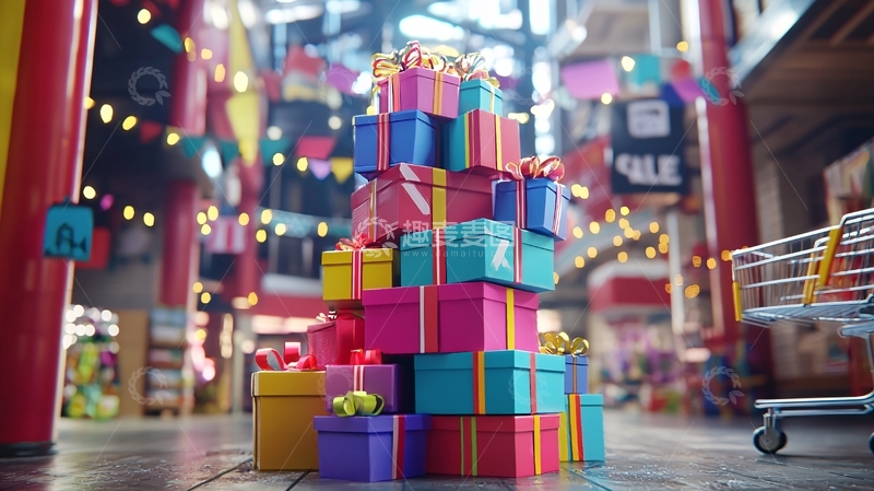 高清大图下载【趣麦麦图】商场堆叠礼物