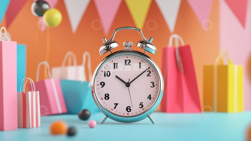 高清大图下载【趣麦麦图】彩色闹钟购物袋