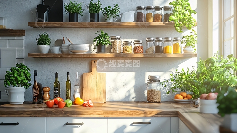 高清大图下载【趣麦麦图】厨房台面植物清新