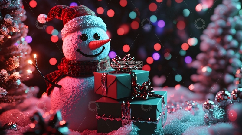 高清大图下载【趣麦麦图】圣诞节雪人礼物