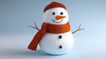 戴橙色帽子围巾的雪人