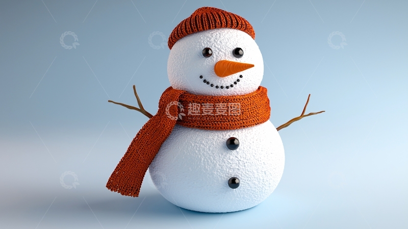 高清大图下载【趣麦麦图】戴橙色帽子围巾的雪人