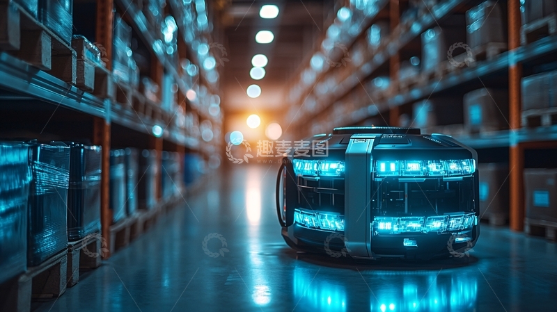 高清大图下载【趣麦麦图】未来感仓库中的蓝色设备
