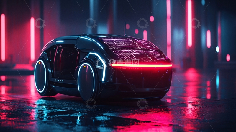 高清大图下载【趣麦麦图】未来感汽车在霓虹灯光下