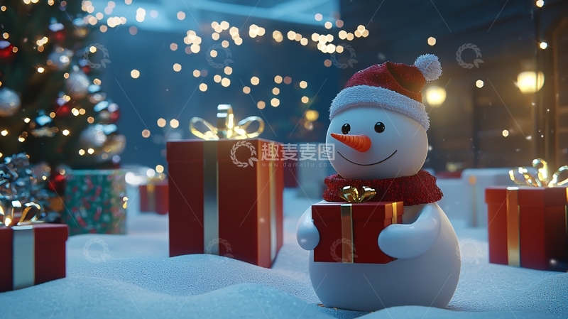 高清大图下载【趣麦麦图】圣诞雪人礼物