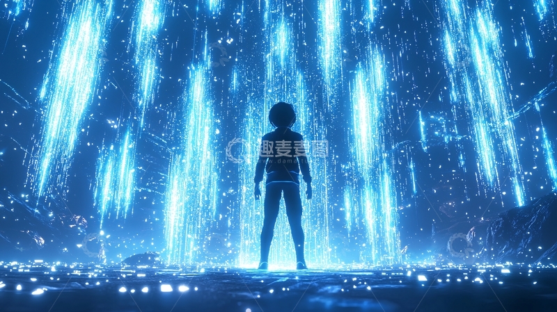 高清大图下载【趣麦麦图】科技感光束下的背影