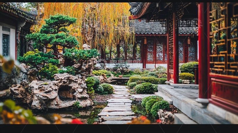 高清大图下载【趣麦麦图】中式庭院