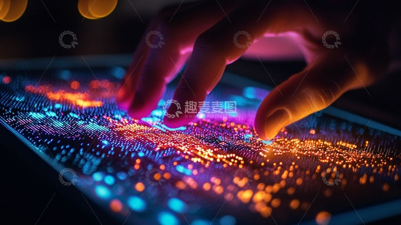 高清大图下载【趣麦麦图】手指触摸发光屏幕