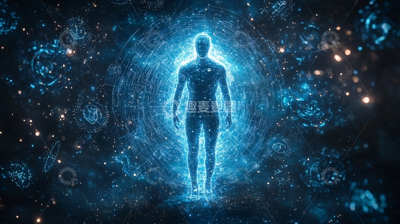 高清大图下载【趣麦麦图】蓝色人形轮廓在宇宙中