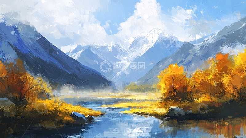 高清大图下载【趣麦麦图】秋日雪山风景画