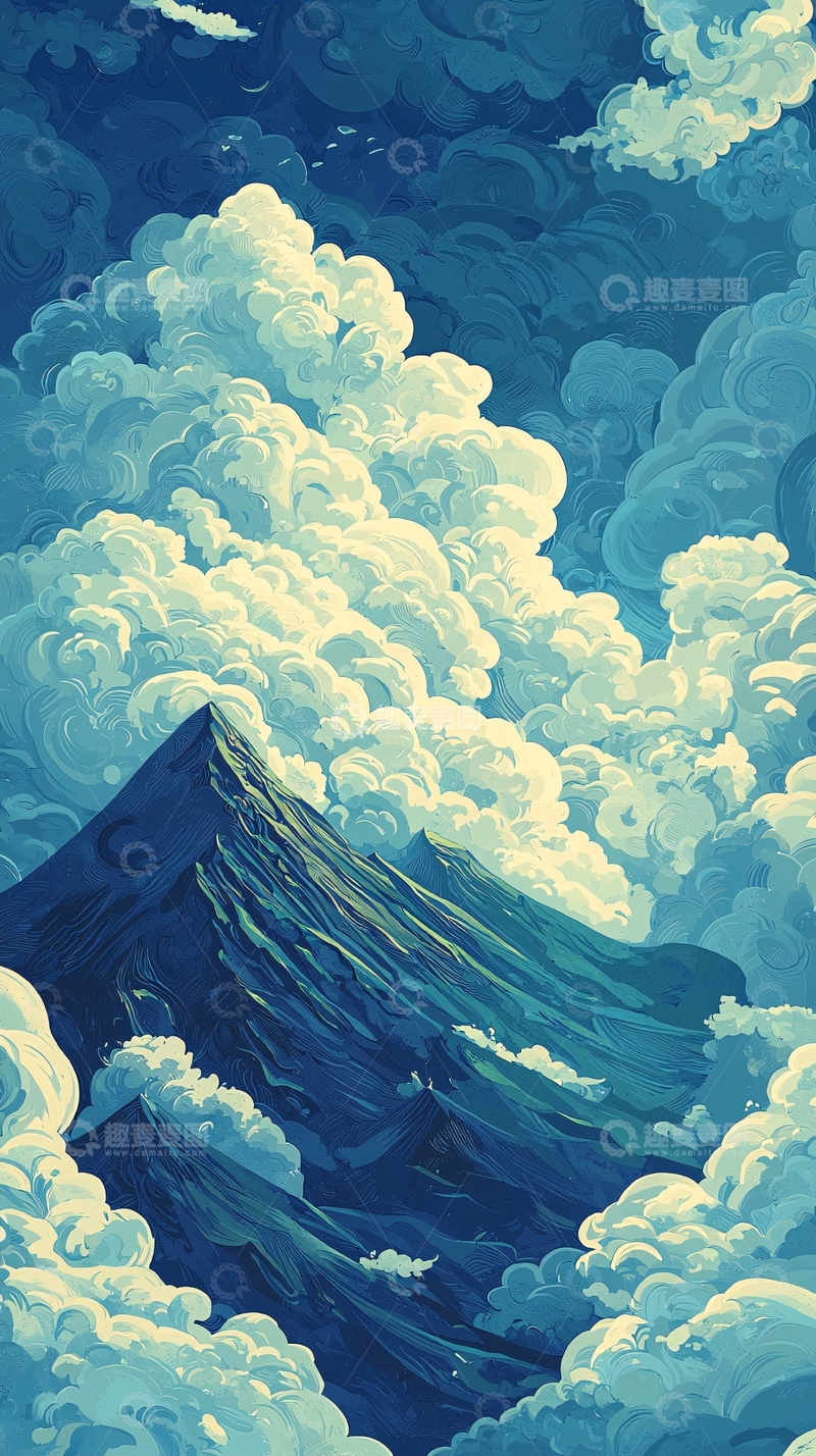 高清大图下载【趣麦麦图】蓝天白云下的山峰