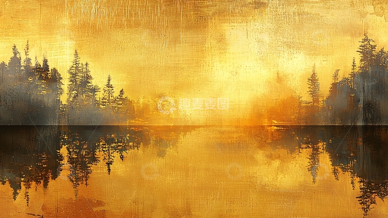 高清大图下载【趣麦麦图】金色湖面森林倒影