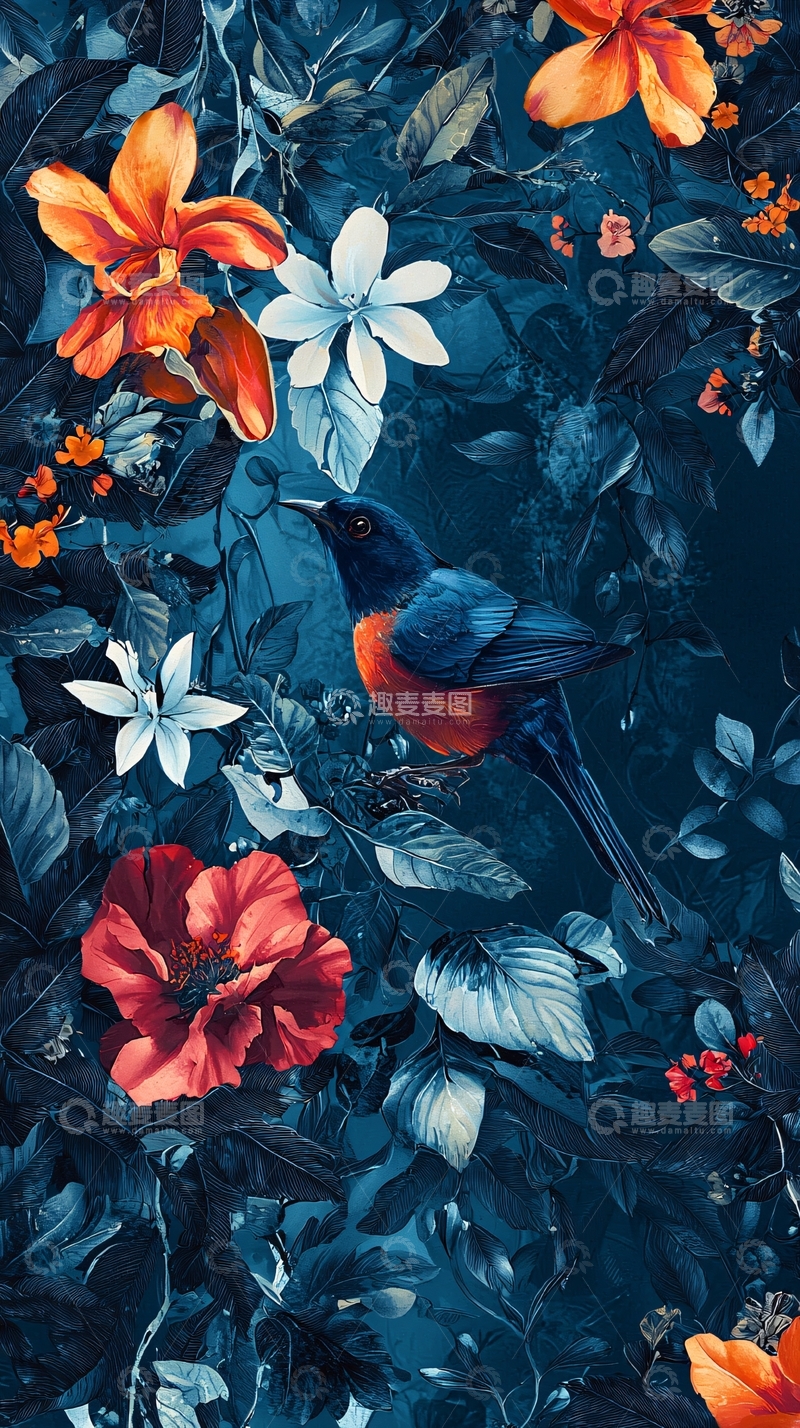 高清大图下载【趣麦麦图】暗色调花鸟图