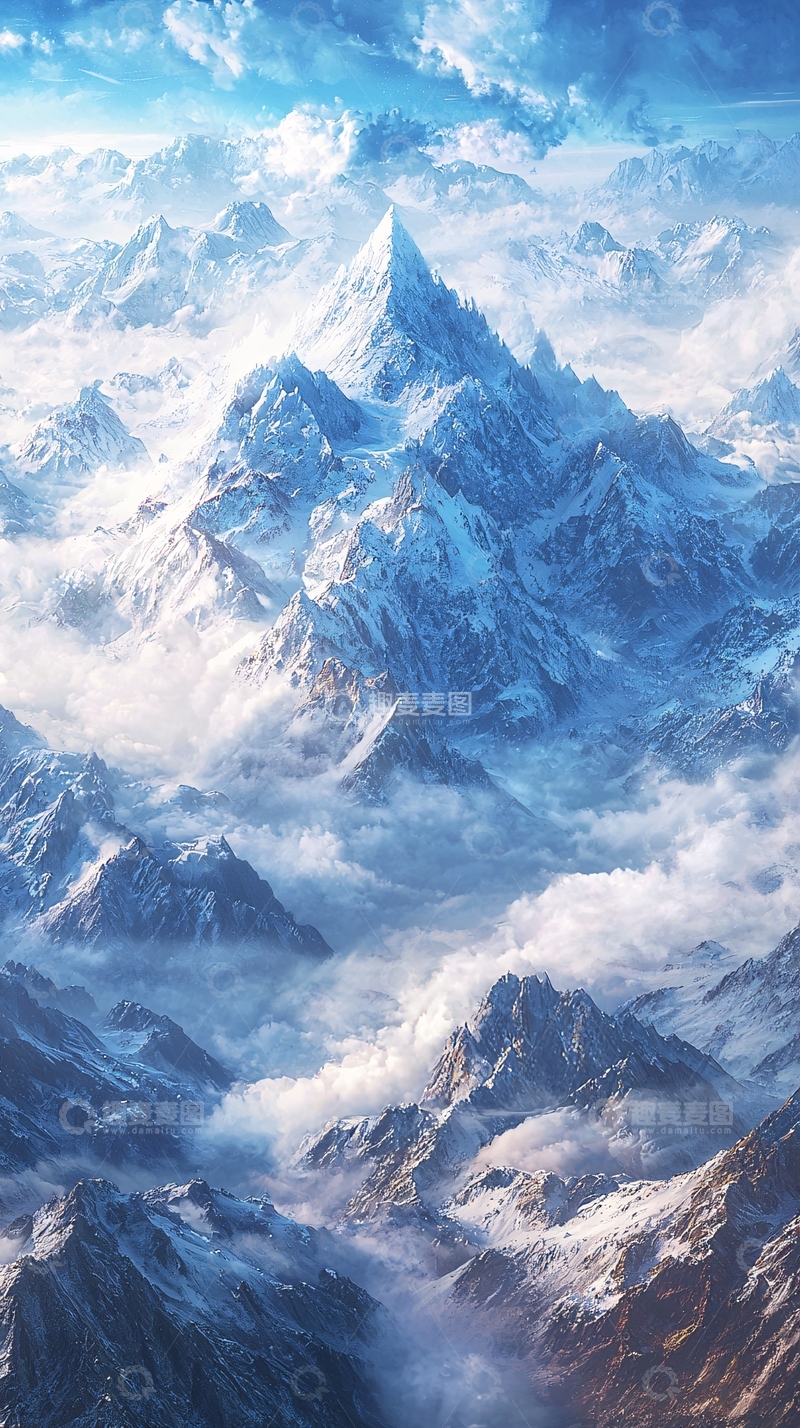 高清大图下载【趣麦麦图】云海环绕的雪山