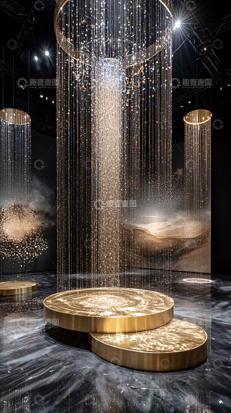 高清大图下载【趣麦麦图】金色雨幕下的圆形舞台