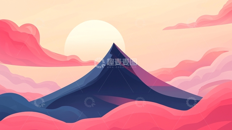 高清大图下载【趣麦麦图】粉色云朵山峰日出