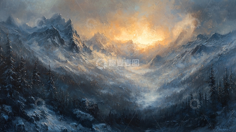 高清大图下载【趣麦麦图】雪山日落