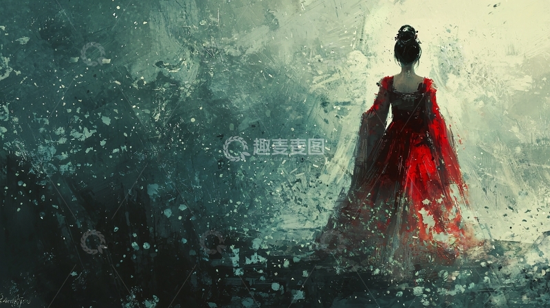 高清大图下载【趣麦麦图】红衣女子背影