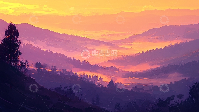 高清大图下载【趣麦麦图】日出山峦