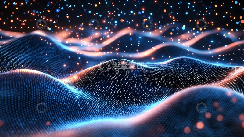 高清大图下载【趣麦麦图】蓝色的粒子波浪与星光背景