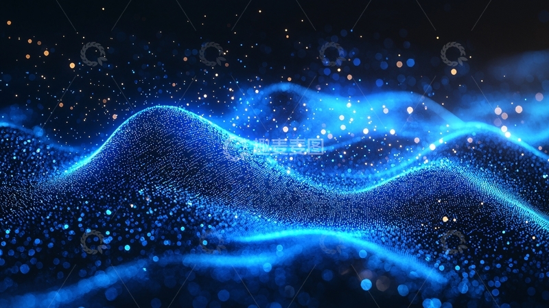 高清大图下载【趣麦麦图】蓝色粒子波浪涌动
