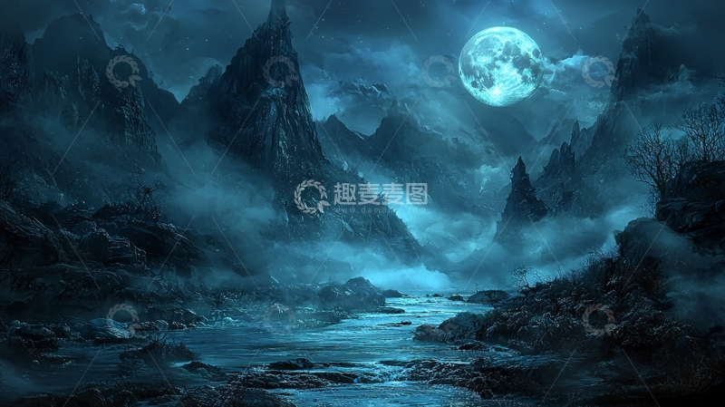 高清大图下载【趣麦麦图】月夜山川景色