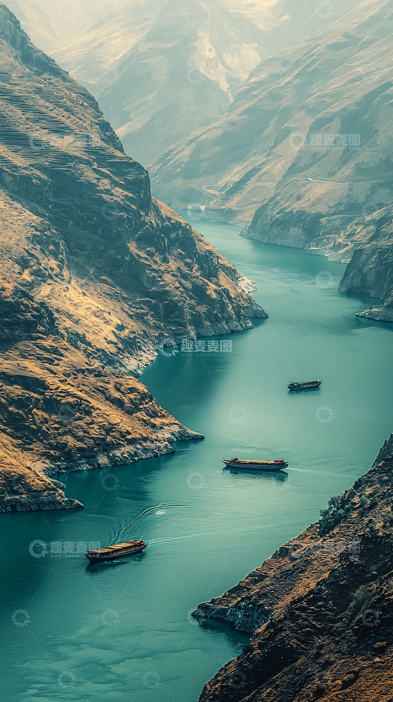 高清大图下载【趣麦麦图】峡谷河流航运景色