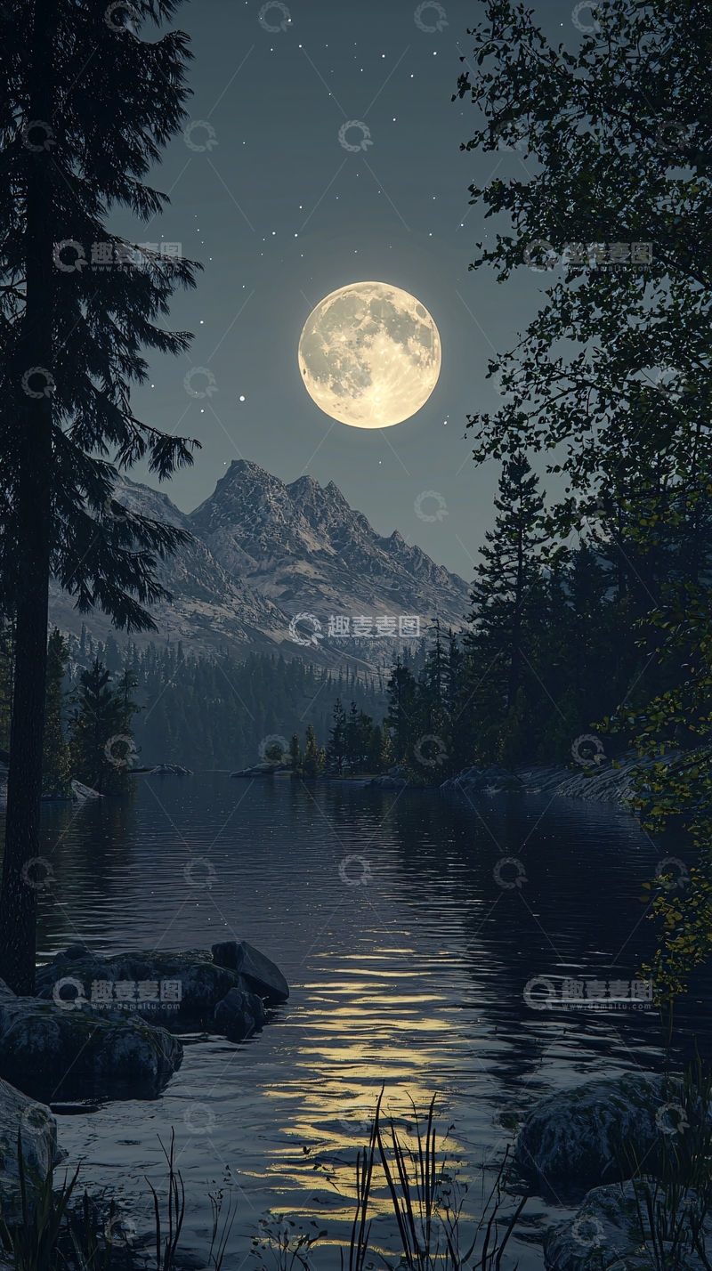 高清大图下载【趣麦麦图】月夜湖景
