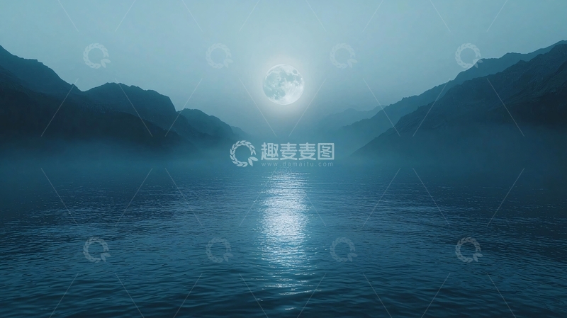 高清大图下载【趣麦麦图】月光下的宁静湖泊