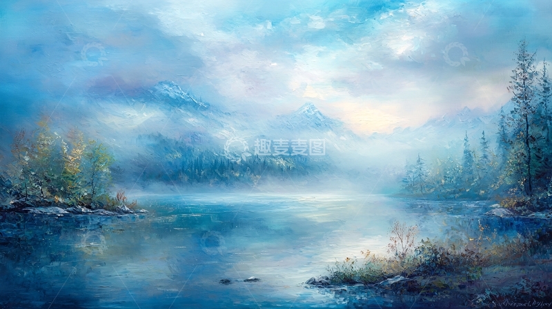 高清大图下载【趣麦麦图】梦幻蓝色湖光山色