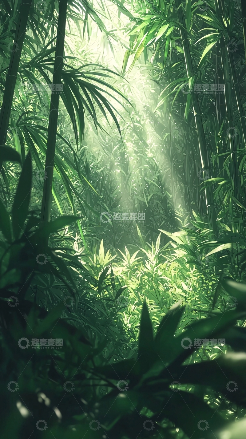 高清大图下载【趣麦麦图】阳光透过竹林