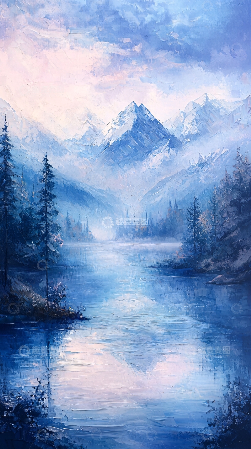 高清大图下载【趣麦麦图】静谧梦幻的蓝色山湖风景