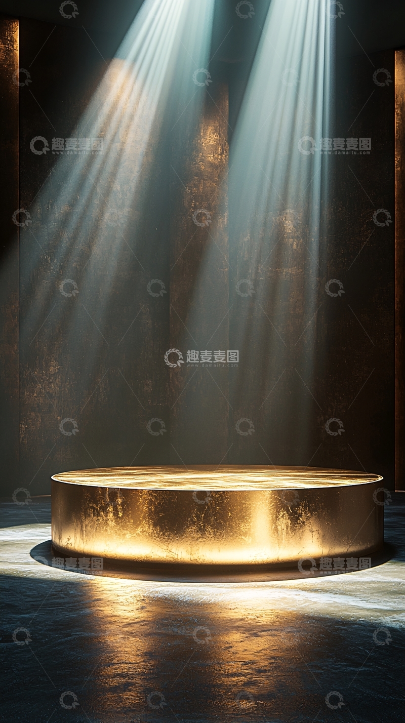高清大图下载【趣麦麦图】金色聚光灯下的圆形舞台