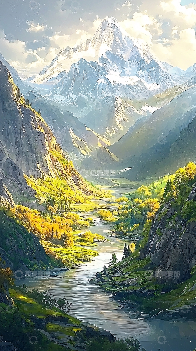 高清大图下载【趣麦麦图】雪山峡谷河流风景