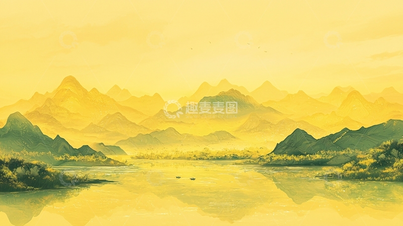 高清大图下载【趣麦麦图】黄昏山水画