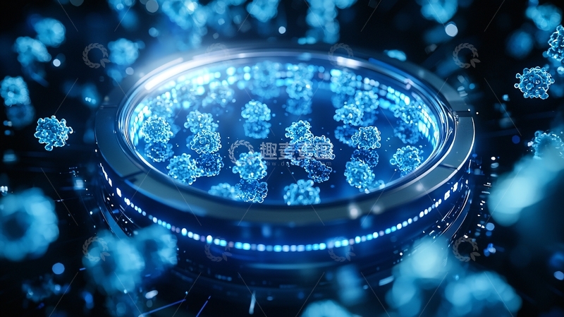 高清大图下载【趣麦麦图】蓝色病毒在发光圆环中