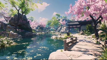 唯美日式樱花庭院