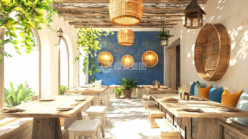 高清大图下载【趣麦麦图】地中海风格餐厅室内设计